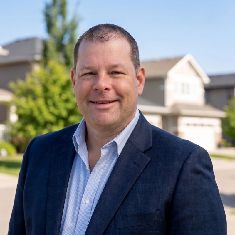 Derek Bryer in a navy jacket, standing on a residential street in Calgary