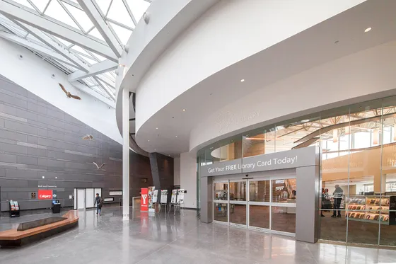 Inside Seton Library, a Calgary Public Library branch in the neighbouring community of Seton.
